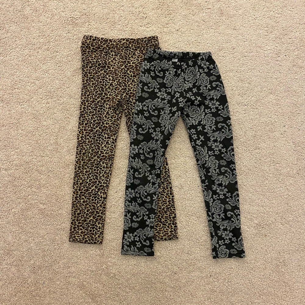 Bundle of 2 Pairs of Fin Print Leggings- Black Lace Floral and Cheetah Print